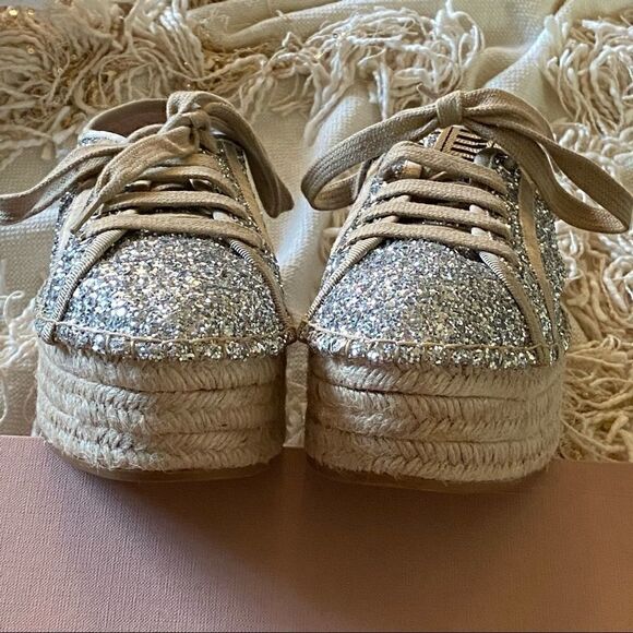 MIU MIU Logo Lace Up Platform Espadrille Sneakers - Picture 8 of 16